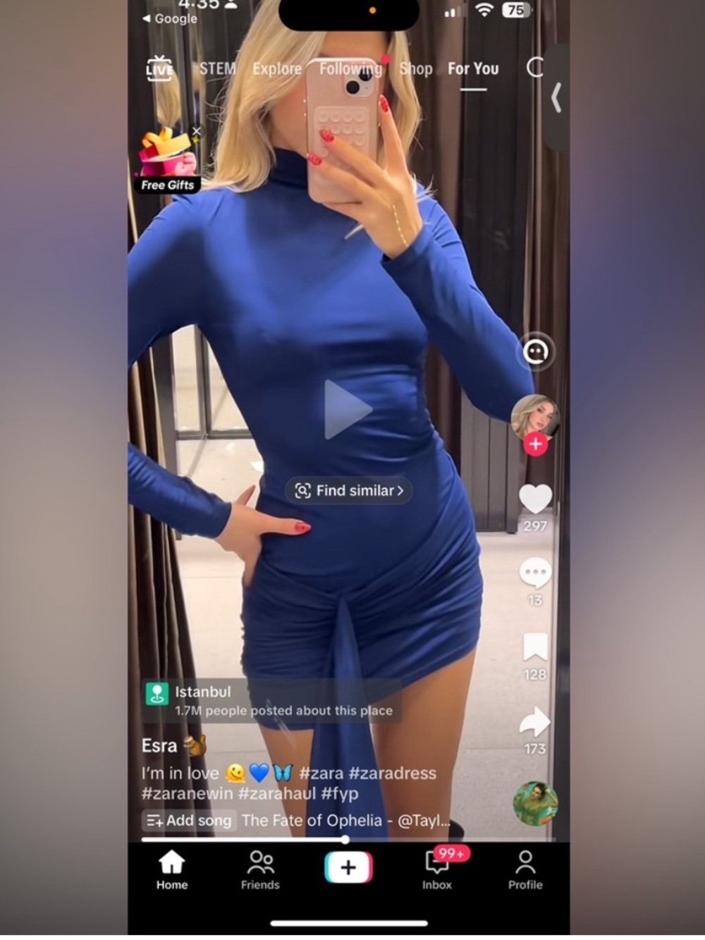 Zara Cobalt Blue Long Sleeve Ruched Mini Dress